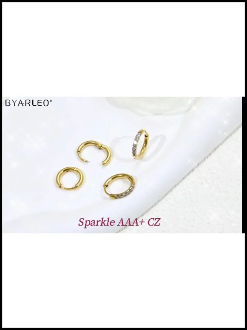 14K Gold Plated Surgical Steel Small Hoop Earrings Set Triple Cubic Zirconia